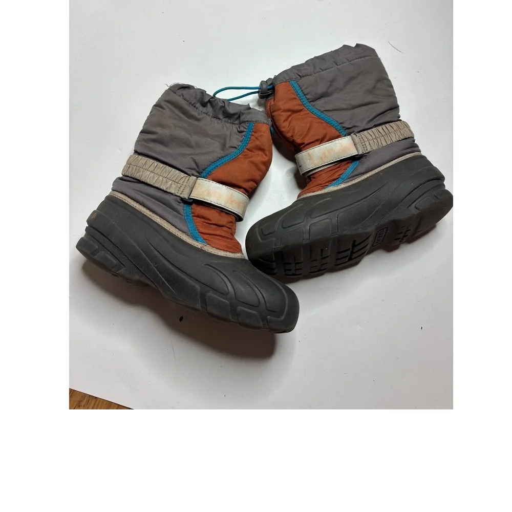 Sorel Kids Snow Boots Grey Orange Blue Winter Waterproof Size 2 USA 33 EUR